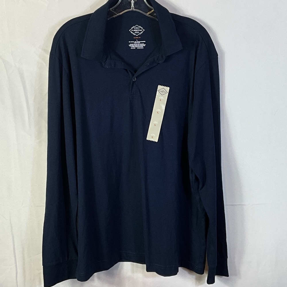 St. John’s Bay Men's Large Long Sleeve Polo in Navy Blue